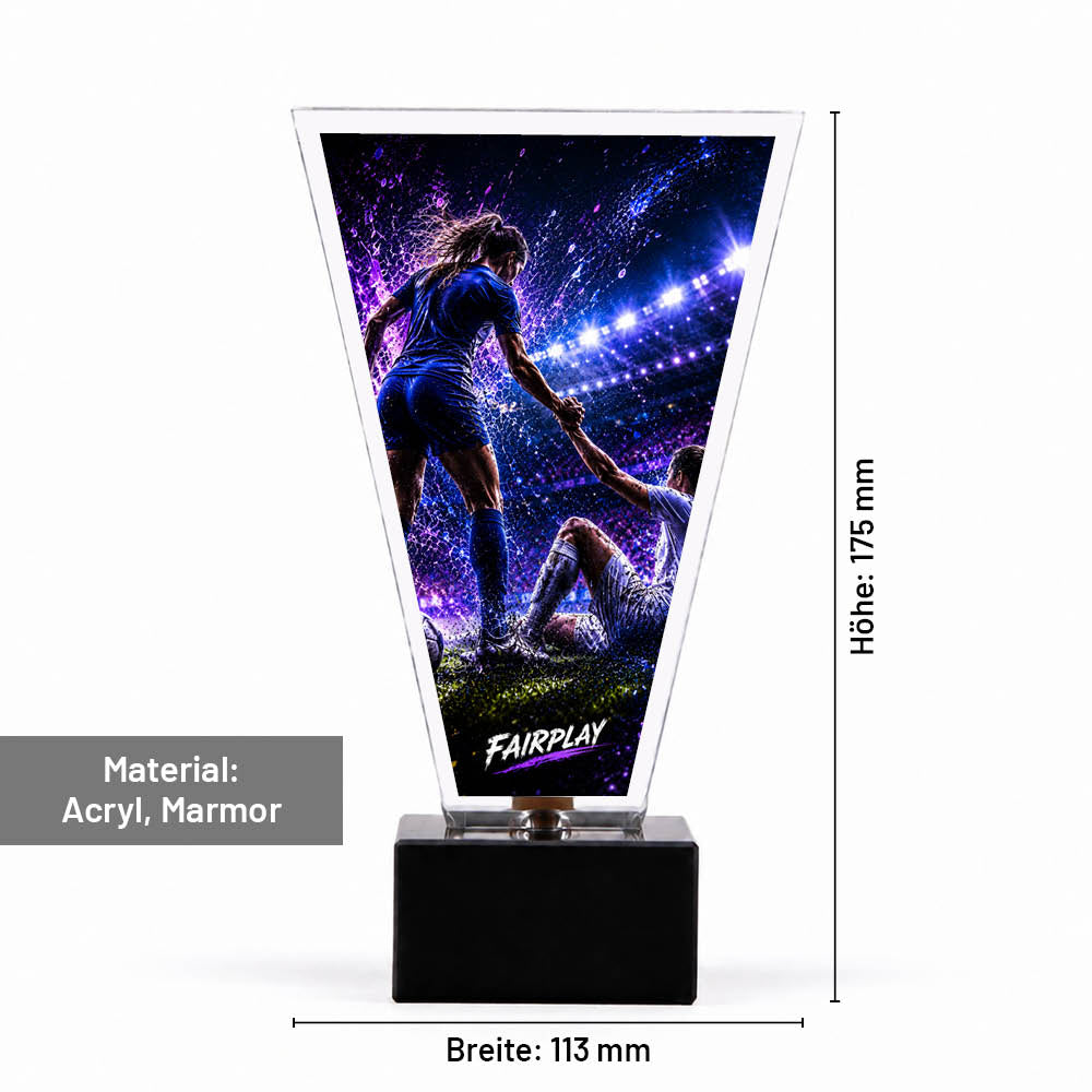 Signature Glaspokal Fußball Fairplay Weiblich – Maße 175 × 113 mm