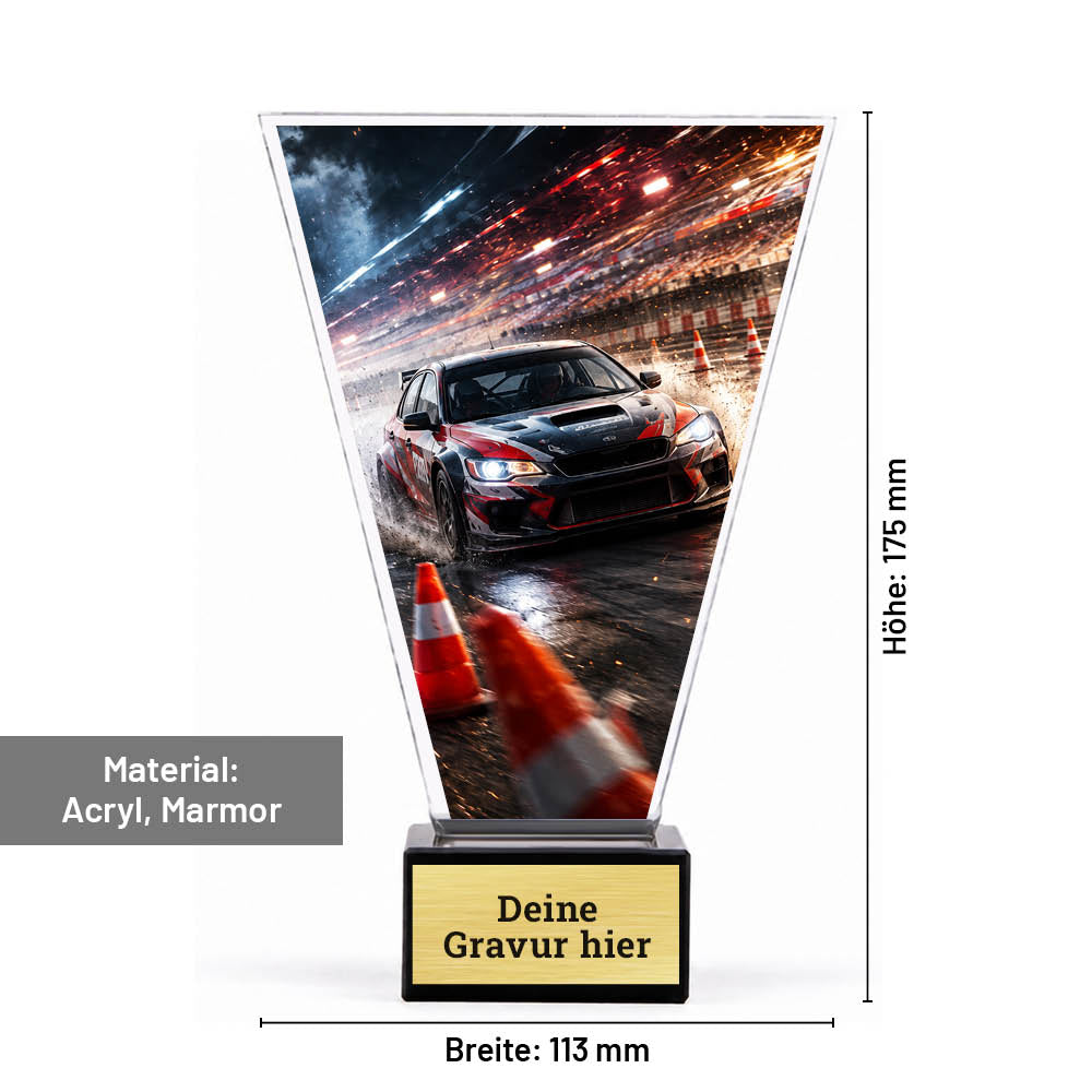 Maße des Signature Glaspokals für Autoslalom: 175 × 113 mm