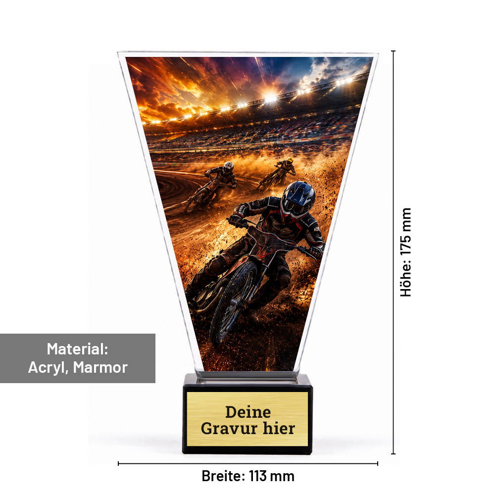 Maße des Signature Glaspokals für Speedway: 175 × 113 mm