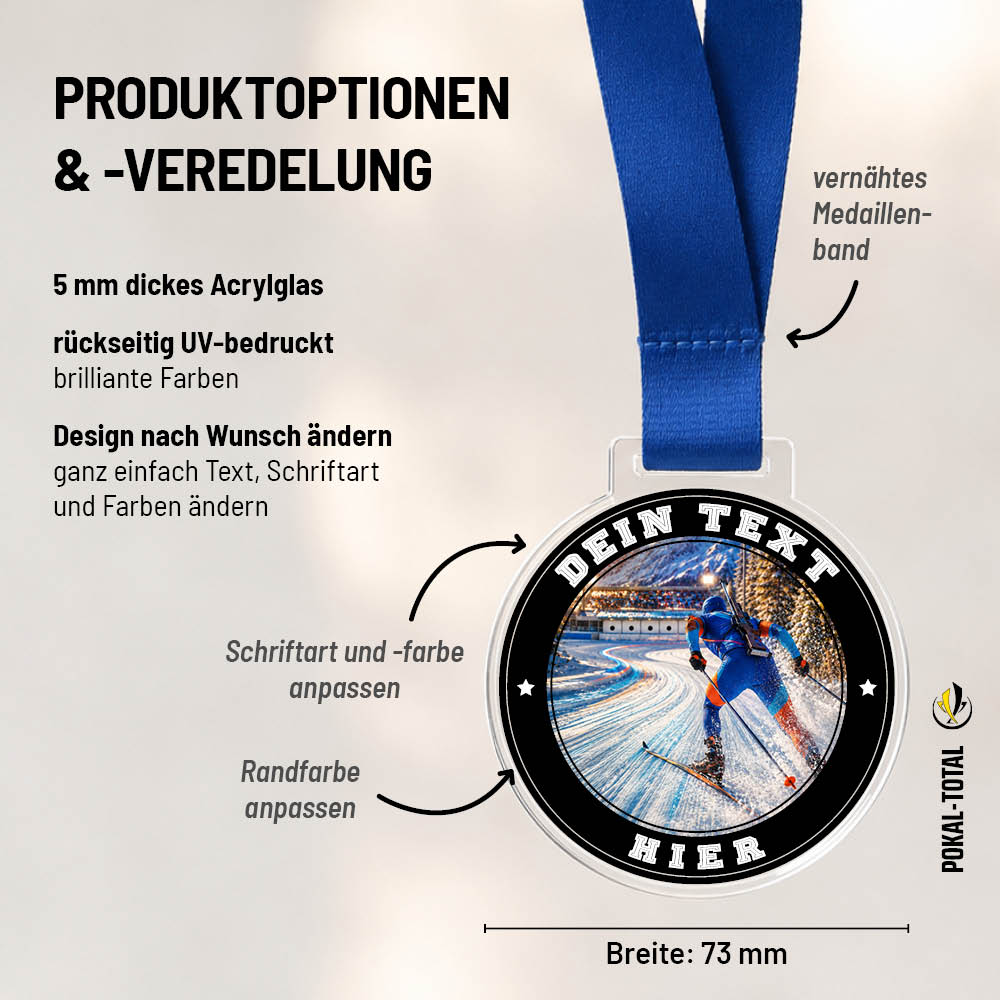Maßübersicht der Signature Medaille Biathlon Lauf