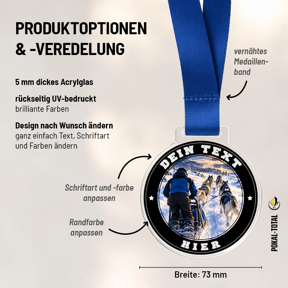 Maßübersicht der Signature Medaille Hundeschlittenrennen
