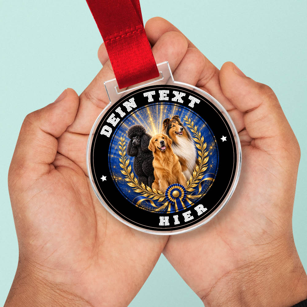 Signature Medaille Rasse-Show in Händen als Größenvergleich