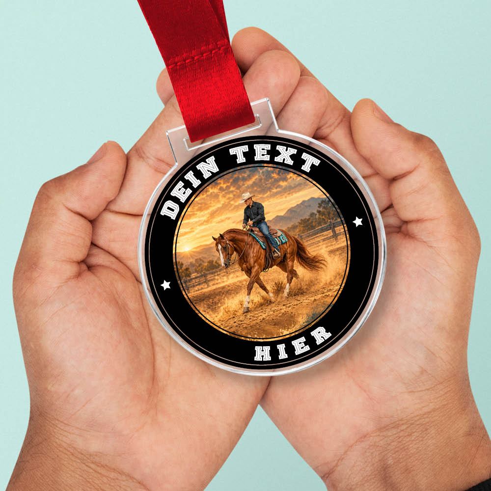 Signature Medaille Westernreiten in Händen als Größenvergleich