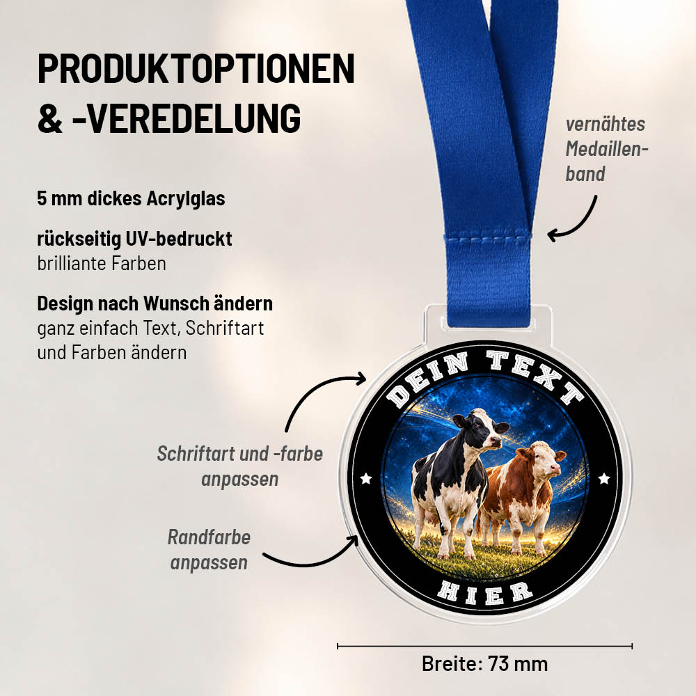 Maßübersicht und Gestaltungsoptionen der Signature Medaille Rinder