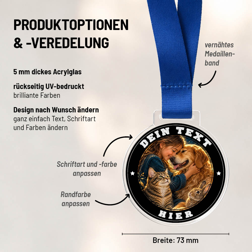 Maßübersicht und Gestaltungsoptionen der Signature Medaille Tierfreund