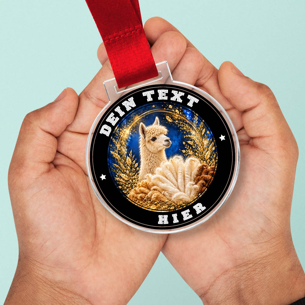 Signature Medaille Vliesshow in Händen als Größenvergleich