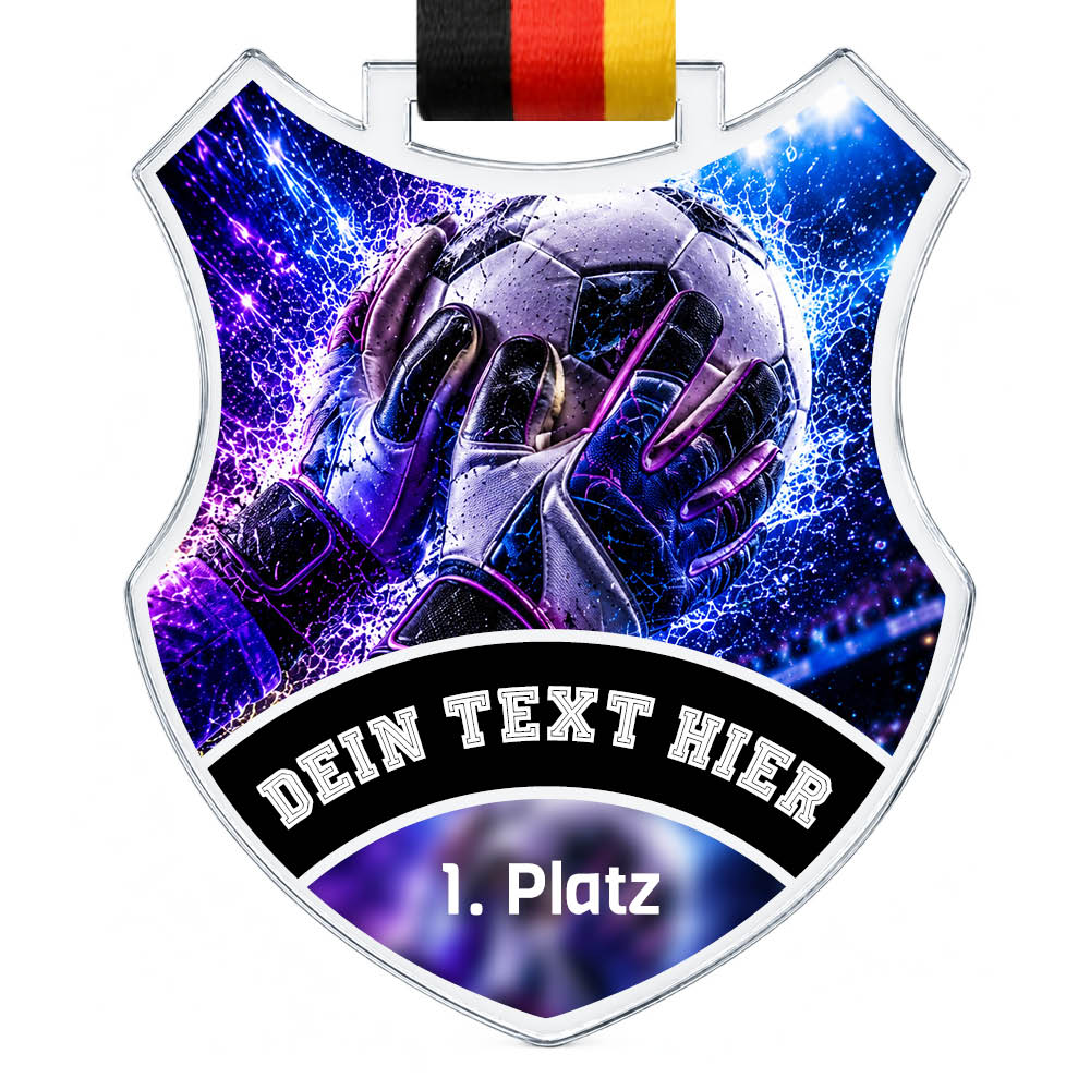 Wappen-Medaille: Torwarthandschuhe und Fußball