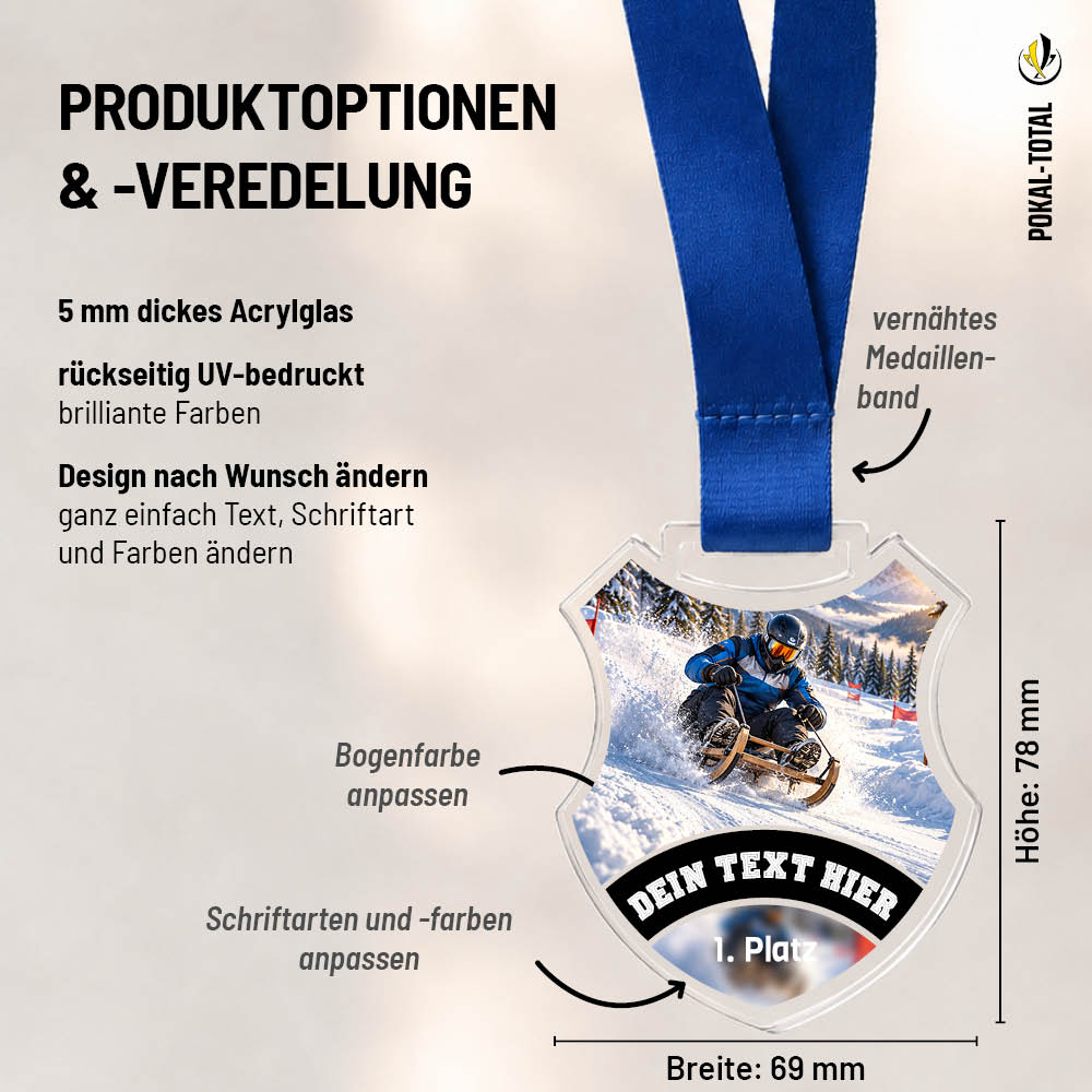 Maßübersicht der Signature Medaille Schlittenwettkampf