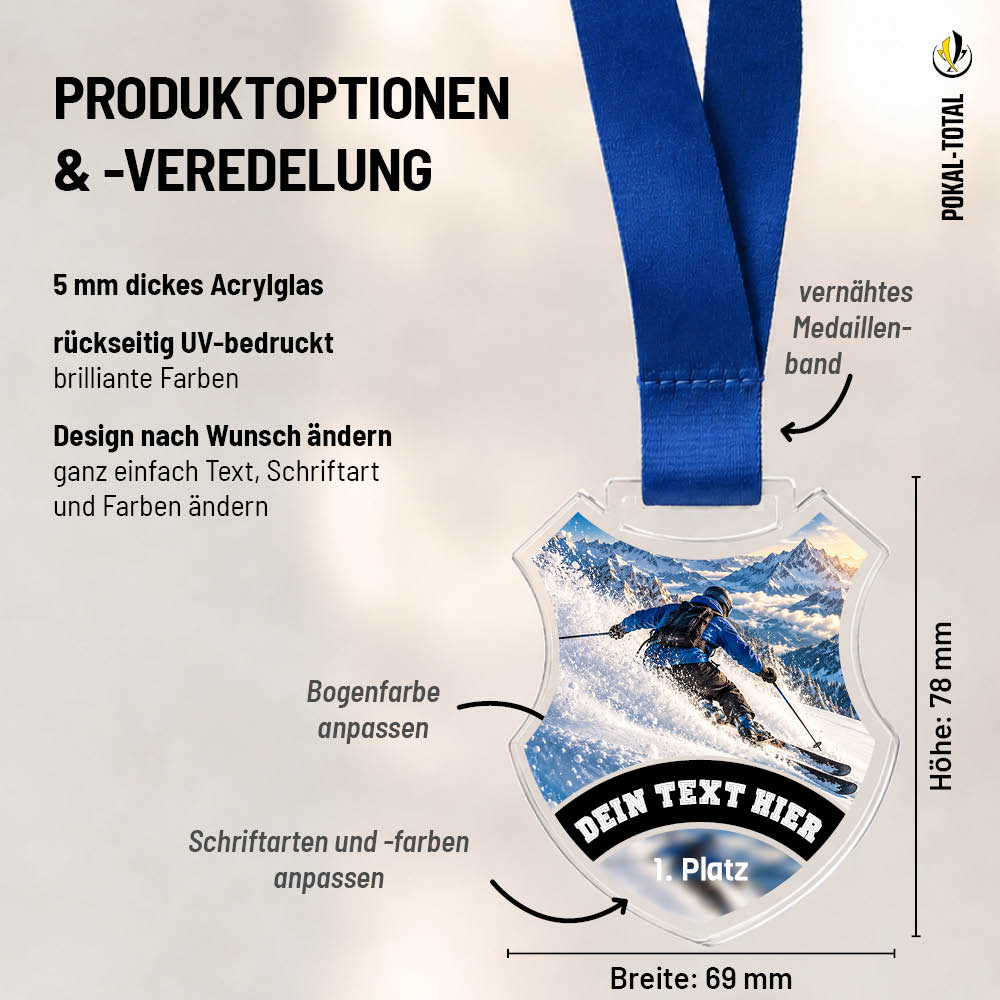 Maßübersicht der Signature Medaille Ski Freestyle