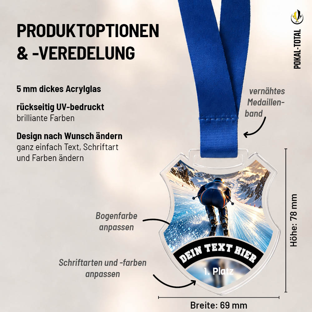Maßübersicht der Signature Medaille Skilanglauf Wettkampf