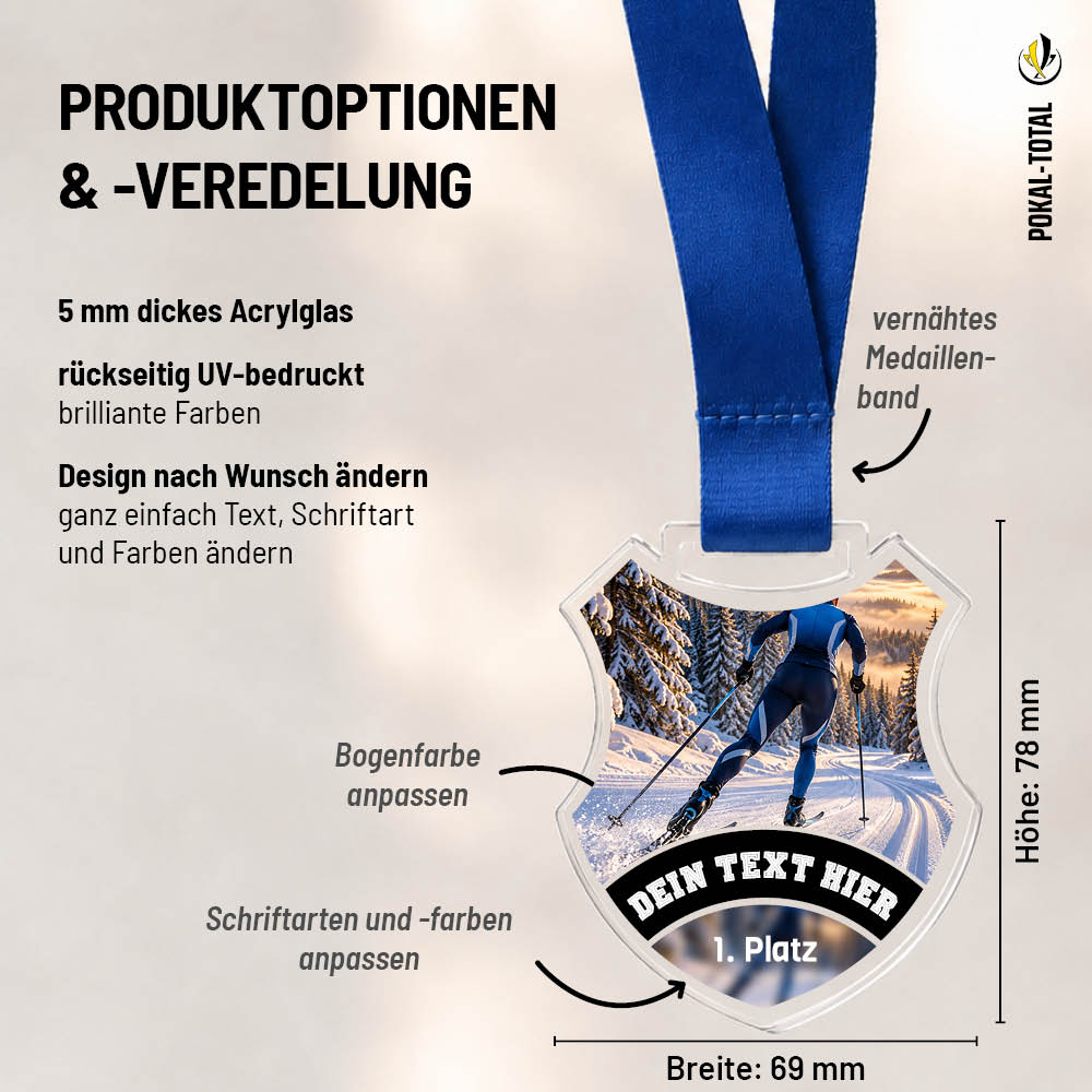 Maßübersicht der Signature Medaille Skilanglauf