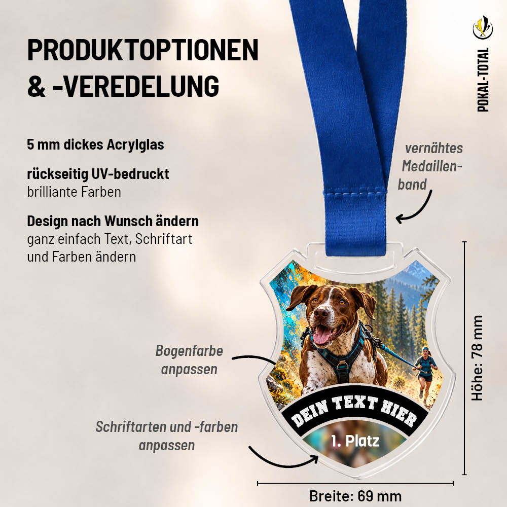 Maßübersicht der Wappen Medaille Canicross