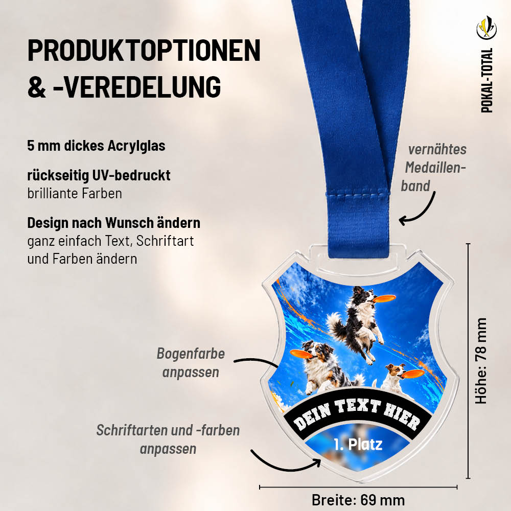 Maßübersicht der Wappen Medaille Dog Frisbee