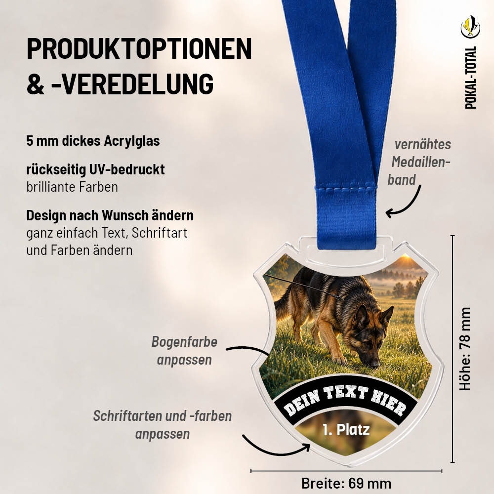 Maßübersicht der Wappen Medaille Fährtenhundsport