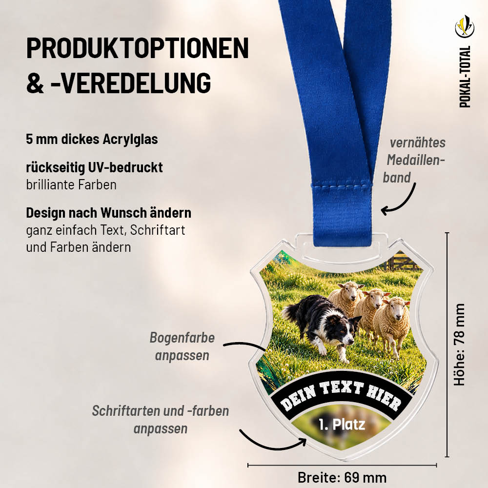 Maßübersicht der Wappen Medaille Hütehundsport