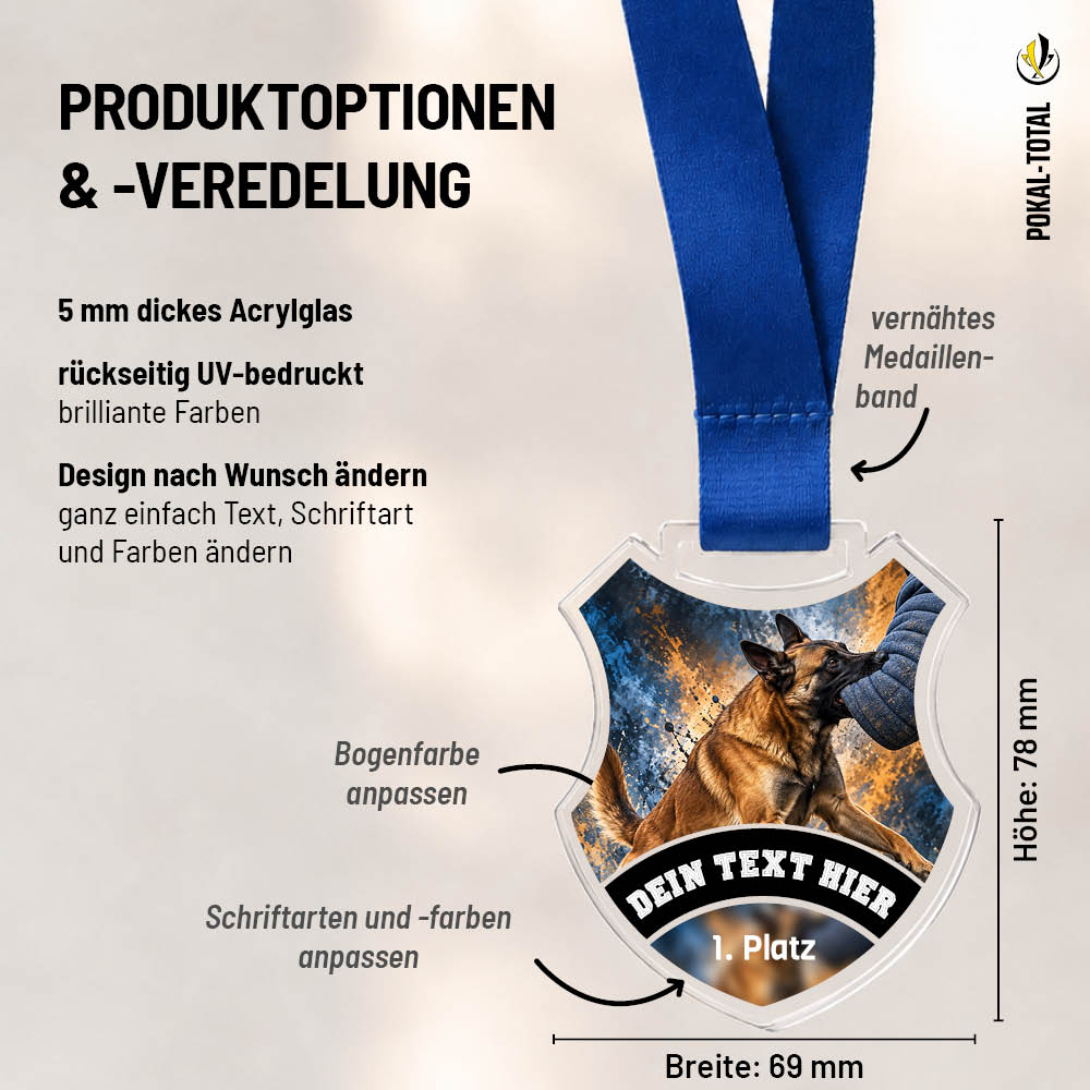 Maßübersicht der Wappen Medaille Mondioring