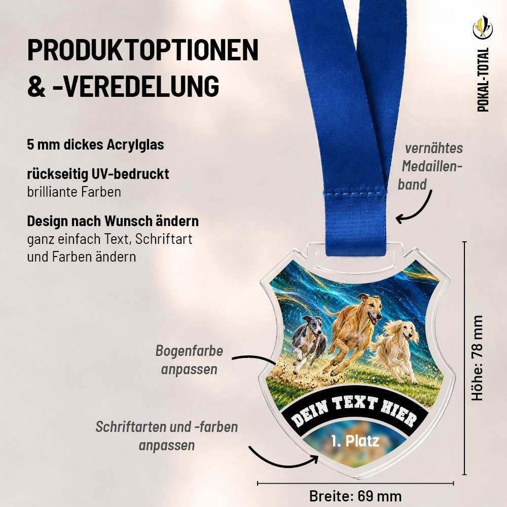 Maßübersicht der Wappen Medaille Windhundrennen
