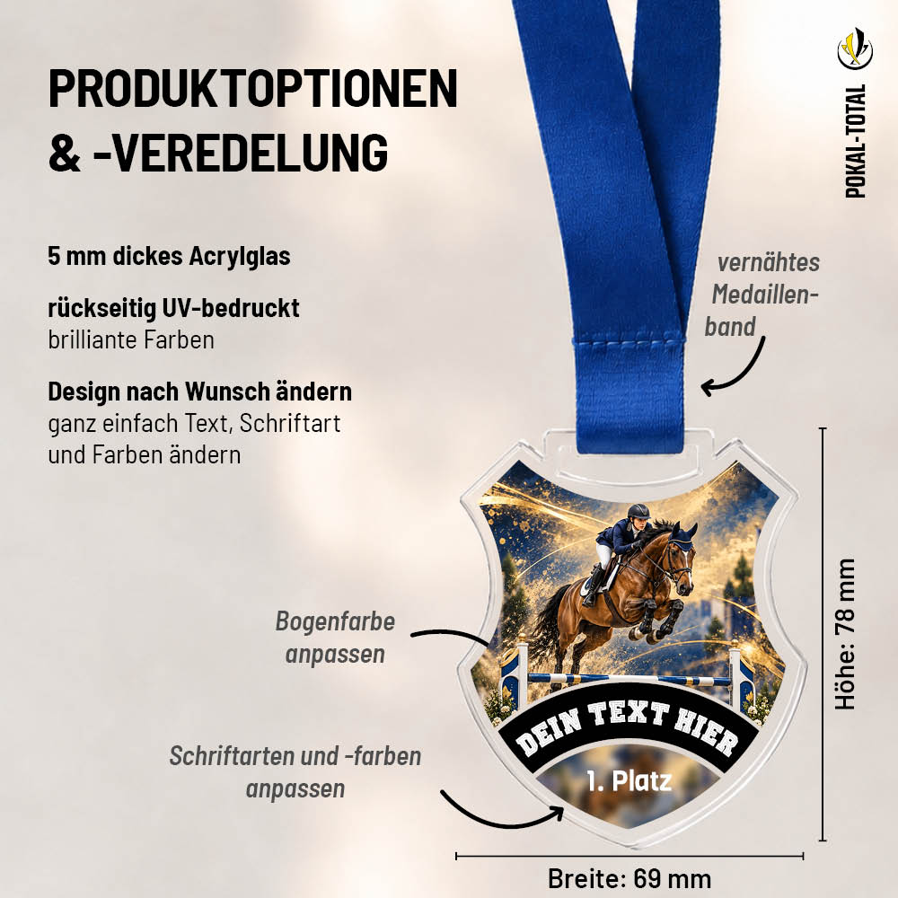 Maßübersicht der Wappen Medaille Showjumping