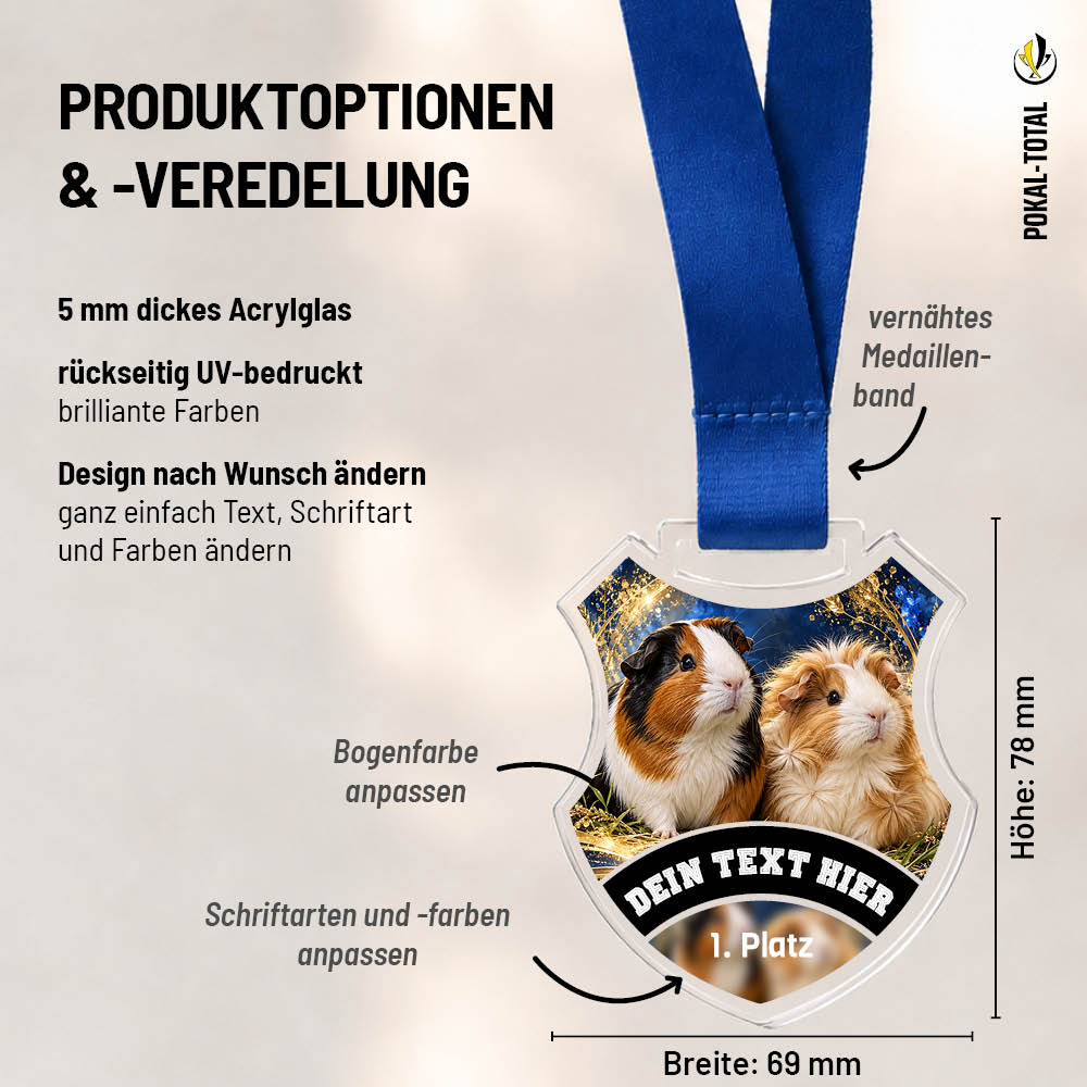 Maßübersicht der Wappen Medaille Meerschweinchen