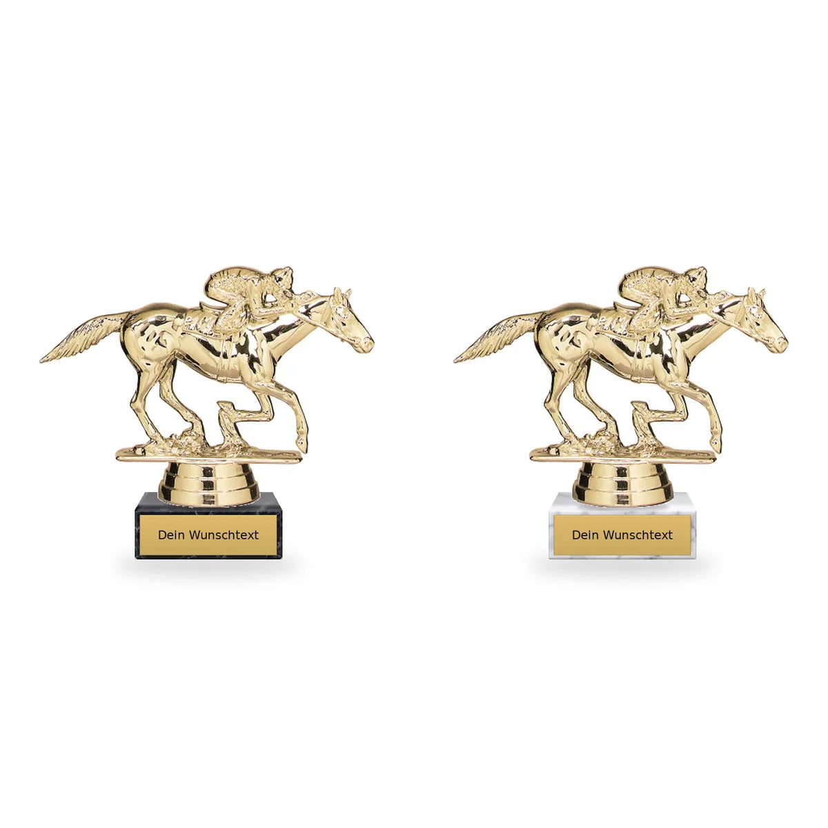 Reiten Pokal-Figur Rom auf schwarzem und weißem Marmorsockel mit Schild für individuelle Beschriftung