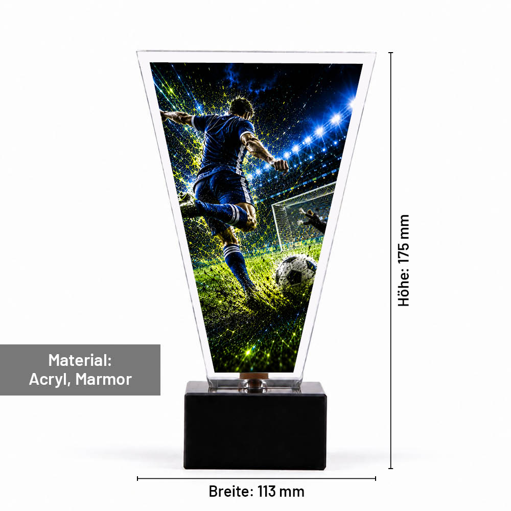 Signature Glaspokal Fußball Bester Torschütze – Maße 175 × 113 mm