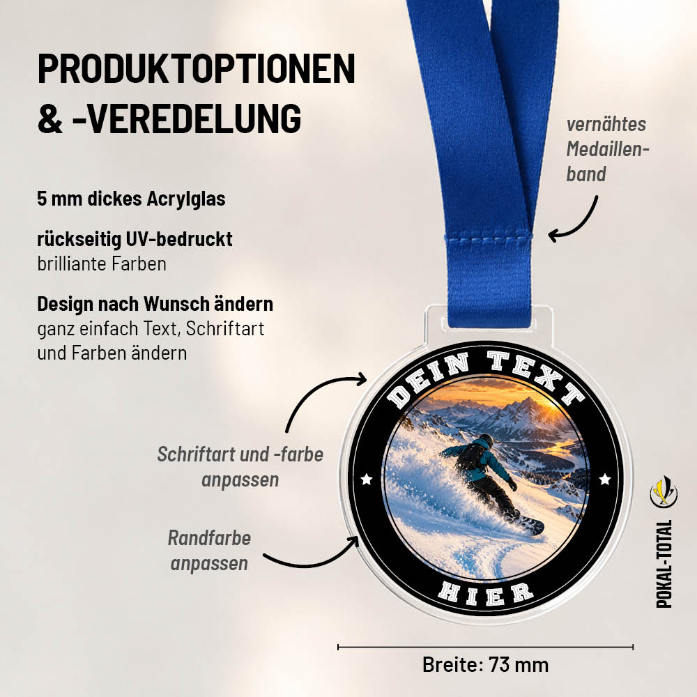 Maßübersicht der Signature Medaille Snowboard Freestyle