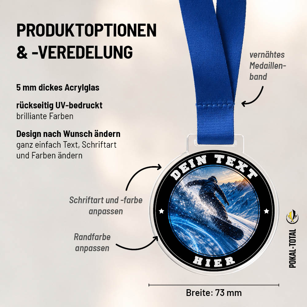 Maßübersicht der Signature Medaille Snowboardfahren