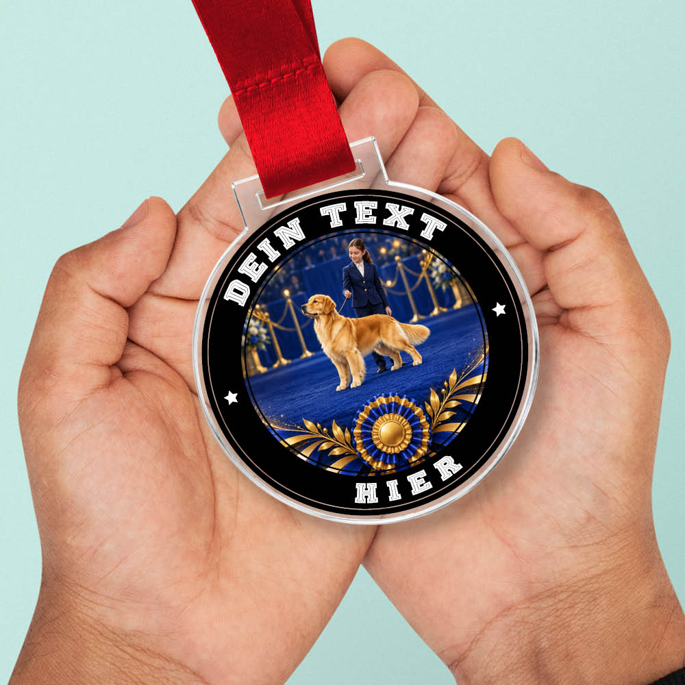 Signature Medaille Junior Handling in Händen als Größenvergleich
