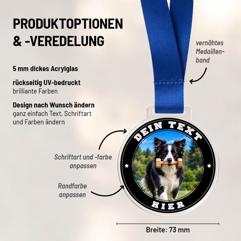Maßübersicht und Gestaltungsoptionen der Signature Medaille Obedience