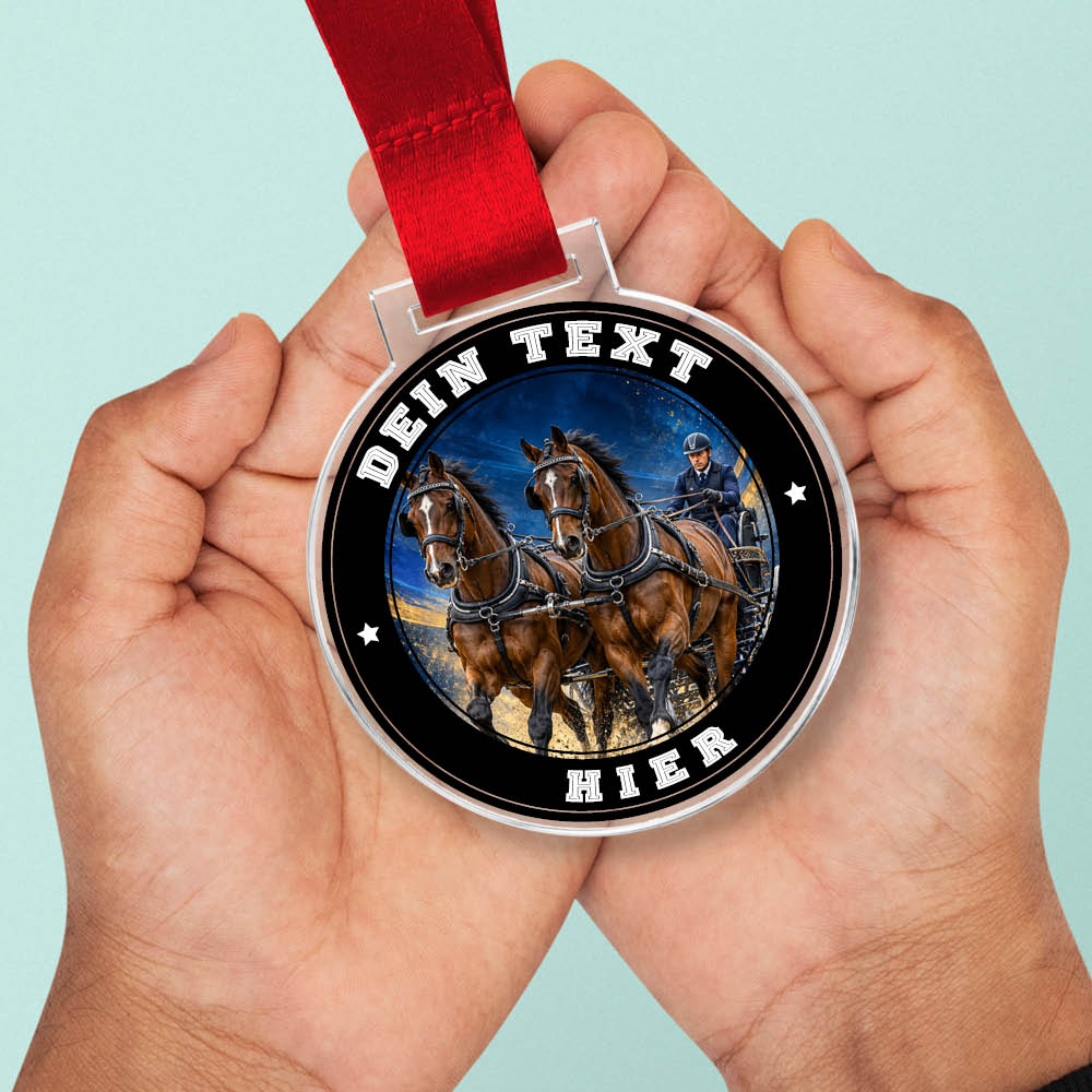Signature Medaille Fahrsport in Händen als Größenvergleich