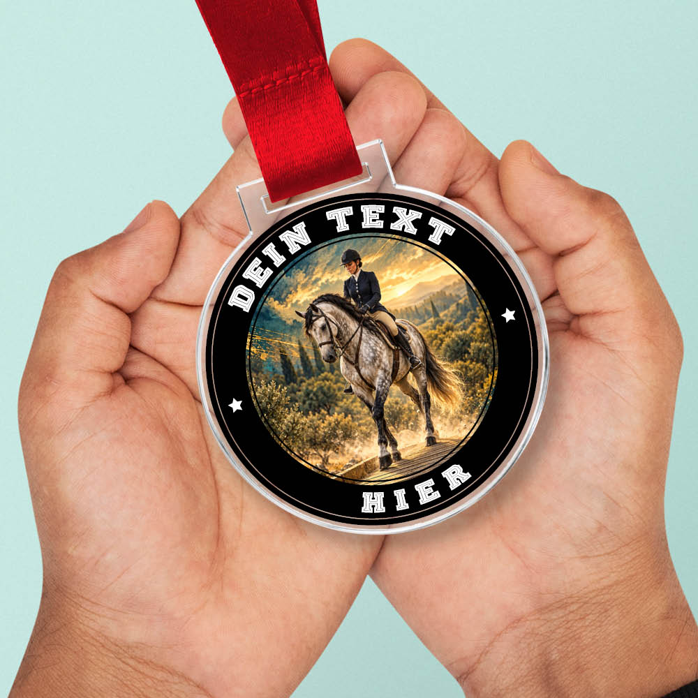 Signature Medaille Working Equitation in Händen als Größenvergleich