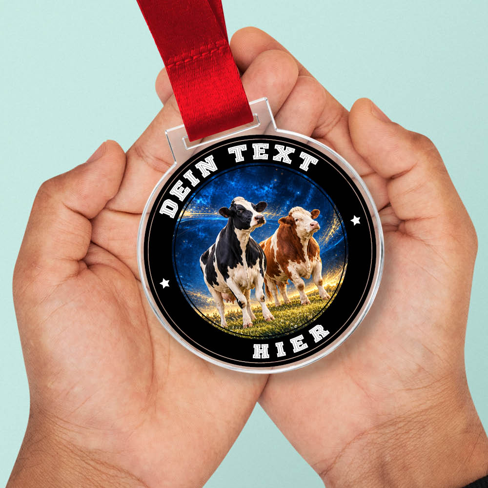 Signature Medaille Rinder in Händen als Größenvergleich