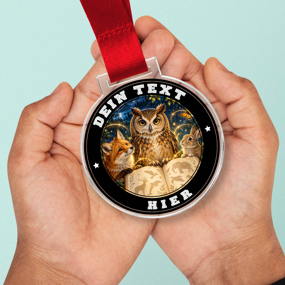 Signature Medaille Tierquiz in Händen als Größenvergleich