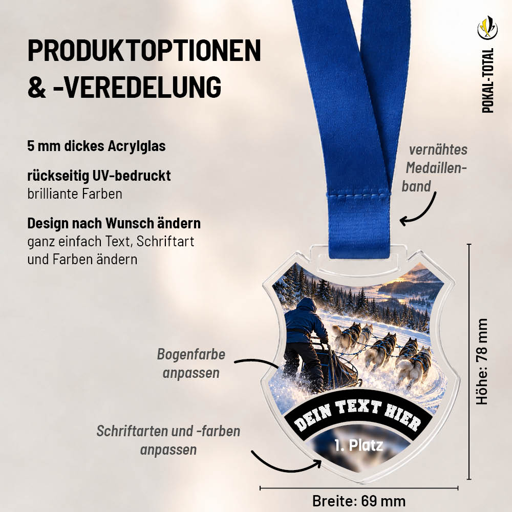Maßübersicht der Signature Medaille Hundeschlitten