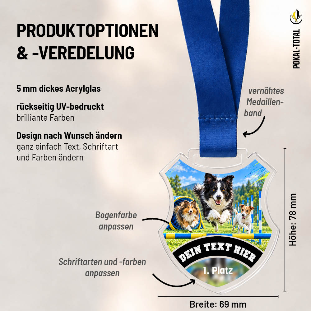Maßübersicht der Wappen Medaille Agility
