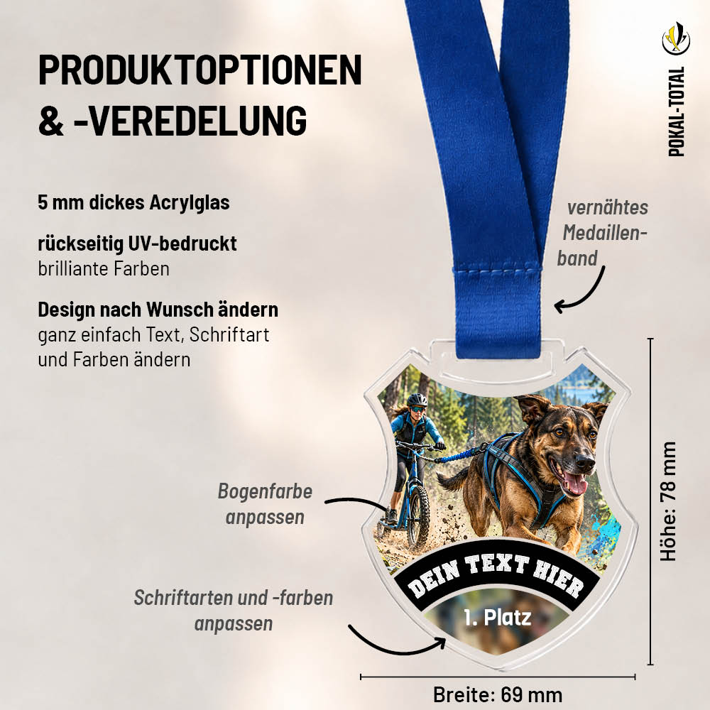 Maßübersicht der Wappen Medaille Dogscooter