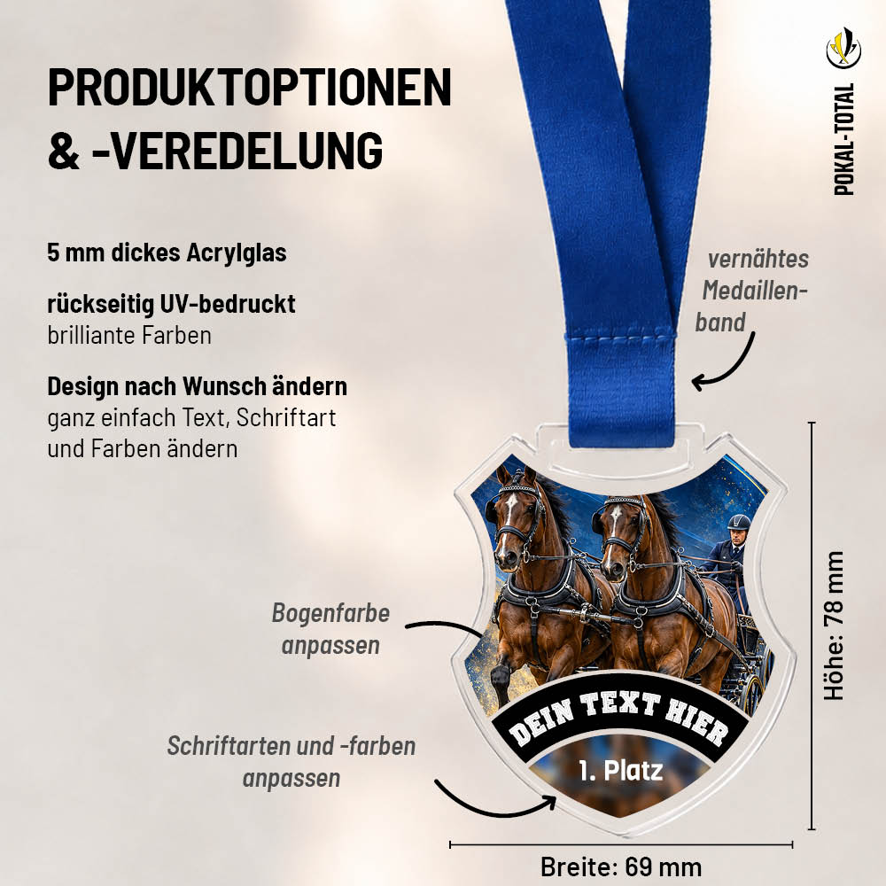 Maßübersicht der Wappen Medaille Fahrsport