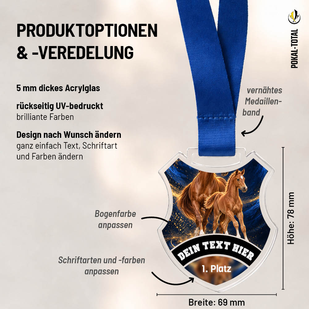 Maßübersicht der Wappen Medaille Fohlenschauen und Zuchtpreise
