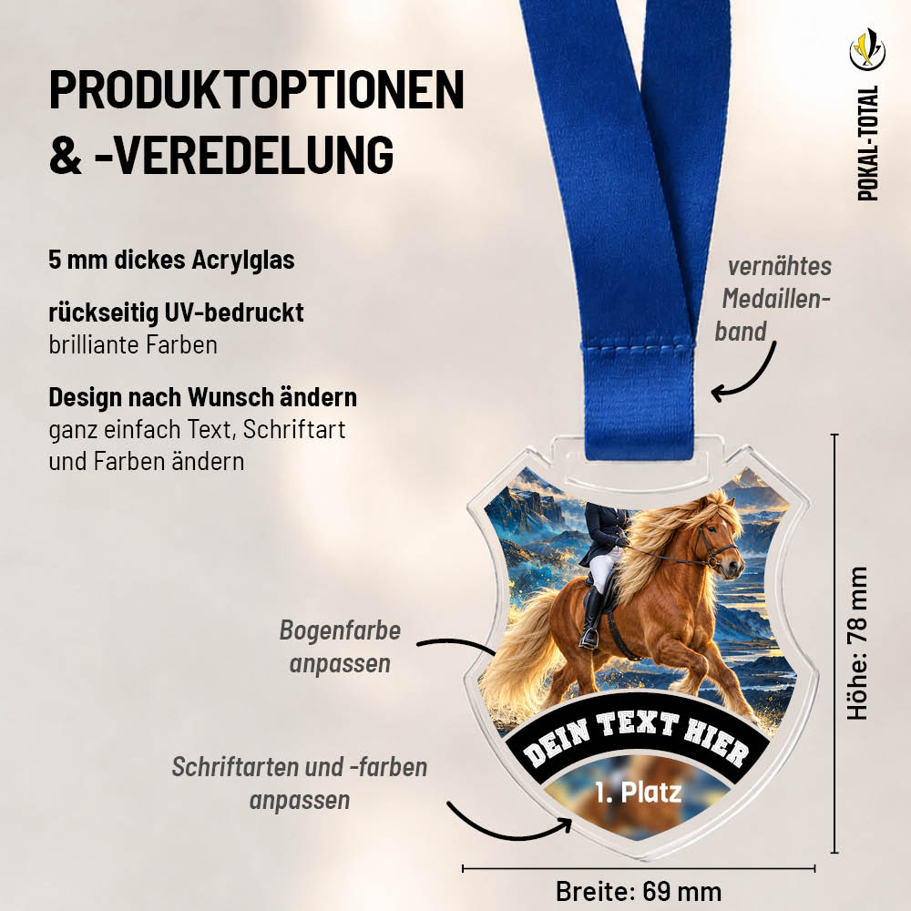 Maßübersicht der Wappen Medaille Islandpferdesport
