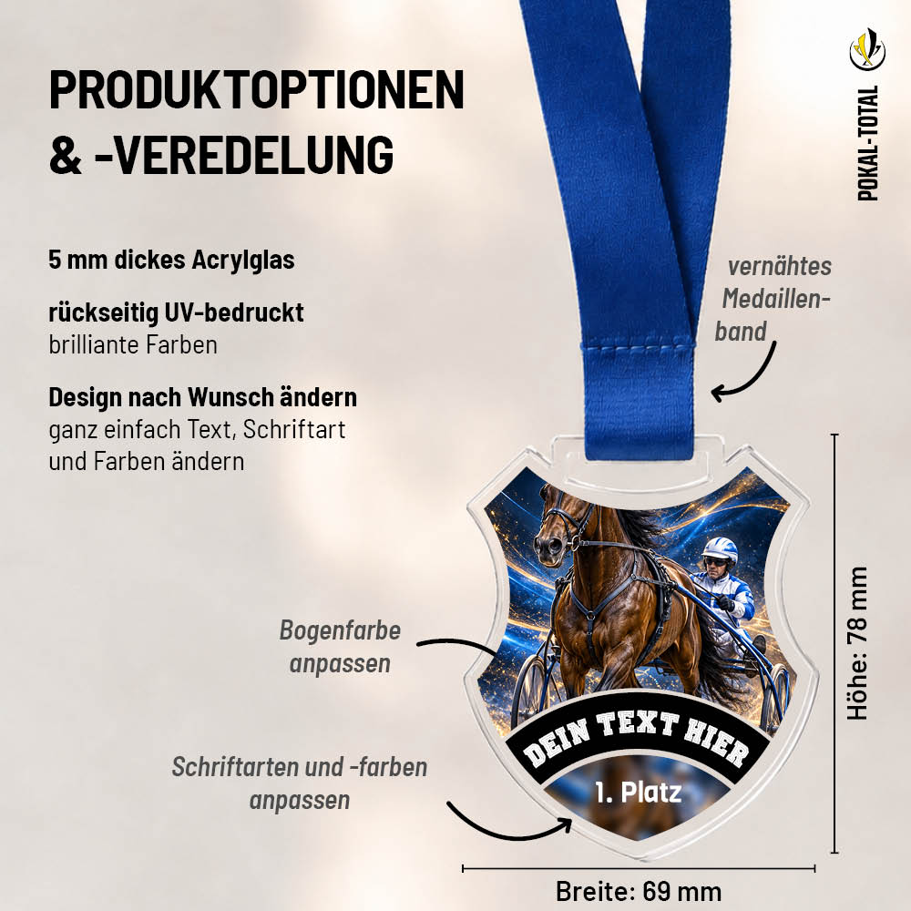 Maßübersicht der Wappen Medaille Trabrennen